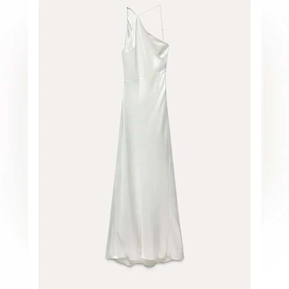 Zara long asymmetrical foil draped dress - Picture 2 of 6